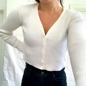 Cream Ribbed Brandy Melville Buttoned Top